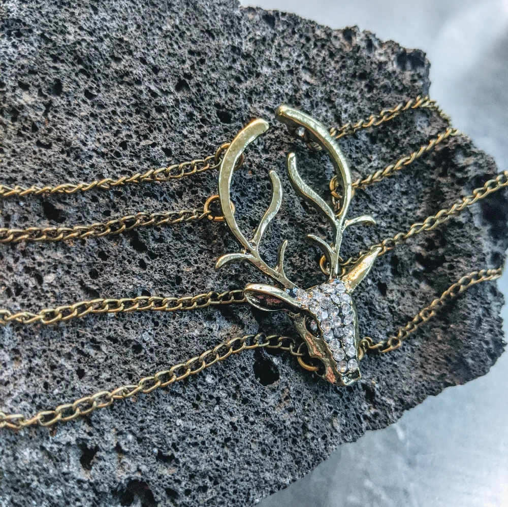 Antique Rhinestone Gold Deer Chain Bracelet